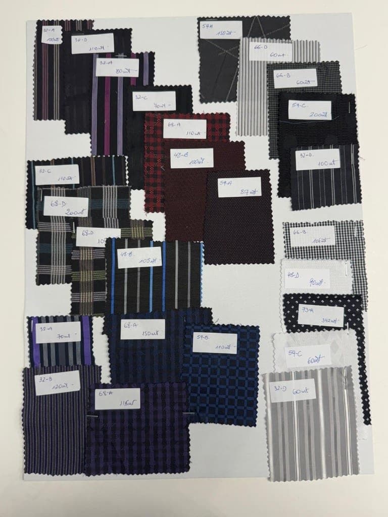 Dark tone shirting swatch board