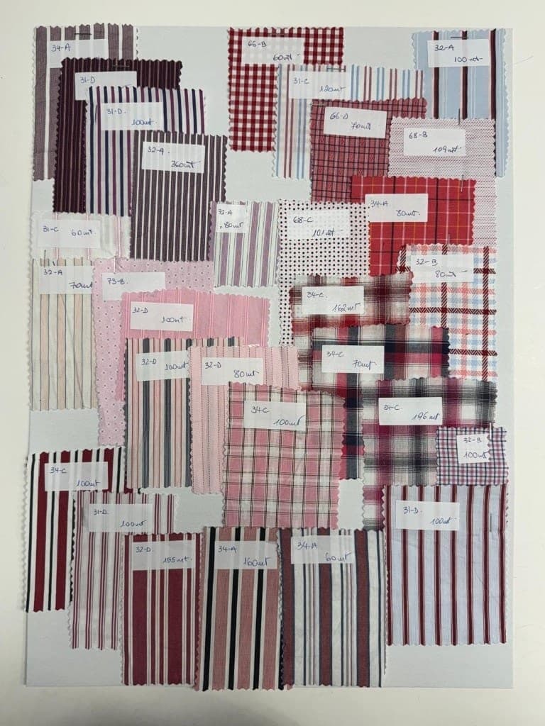 Red burgundy stripe check swatch board